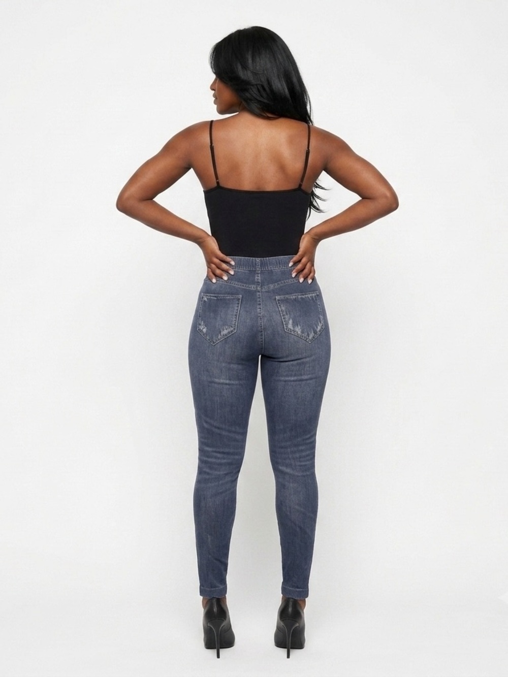 OPPA! Faux Denim Distressed Leggings Gray Plus Size 1X/2X - Picture 2 of 8